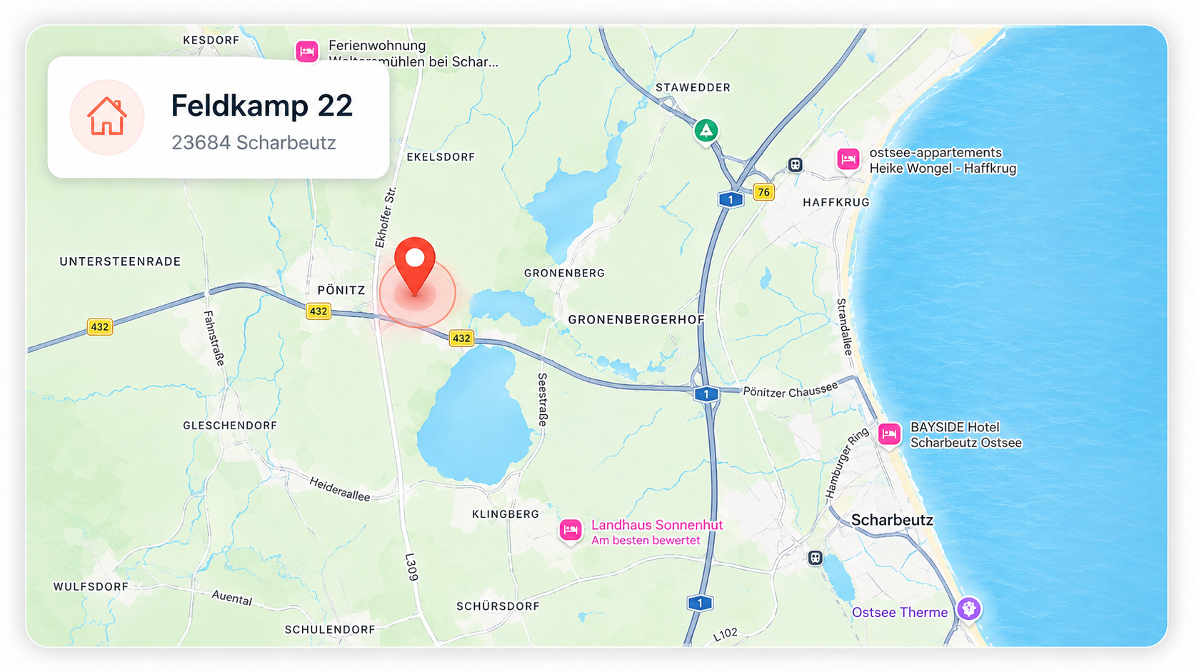 Standortkarte Feldkamp 22, 23684 Lübeck